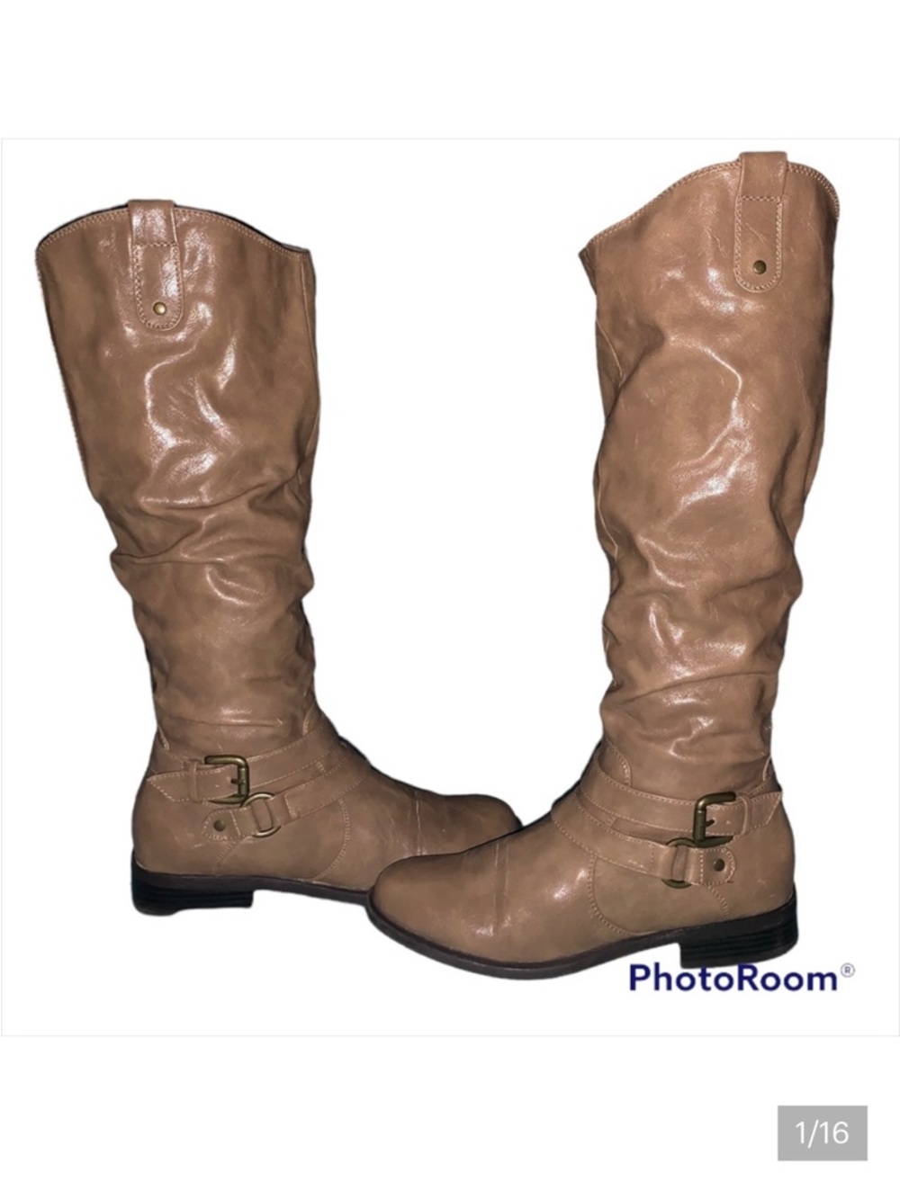 White Mountain Lioness Taupe Faux Leather Tall Slouchy Boots - Size 7